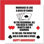 Funny Anniversary Card for Husband Wife Him Her - Deck of Cards - Happy Wedding Anniversary Card for Women Men, Anniversary Banter Gifts, 145mm x 145mm Joke Humour Greeting Cards for Fiance Fiancee