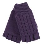 HEAT HOLDERS - Ladies Cable Knitted Winter Thermal Fingerless Gloves (One Size, Dark Purple)