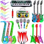 23 Pack Inflatable Toy Set With Rock Star Toy,Inflatable Musical Instruments,Inflatable Guitar Party Props for Party Decoration Prop 80s Party Decoration (Random Color)