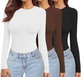 Ekouaer Womens 3 Pack Long Sleeve Shirts Crew Neck Stretch Fitted Basic Tops Underscrubs Layer Tee Black/White/Coffee S