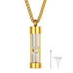 Gold Hourglass Cremation Necklace Urn Pendant with Chain 22 Inch 18K Gold Plated Stainless Steel Memory Jewelry with Gift Box