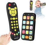 Toy Phone Baby Remote Control Toy Set, Play Phones TV Remote Control with Music Light for 6+ Months, Early Learning Baby Toys Gift for 1 Year Old Boys Girls Kids Toddler Infant, English/Spanish, Black