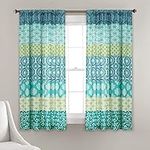 Lush Decor Bohemian Stripe Window Curtain Panel Pair, 63" L x 52" W, Blue & Green