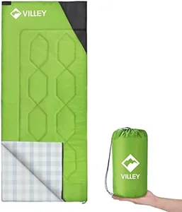 VILLEY Camping Sleeping Bag, Lightweight Backpacking Sleeping Bag with Carrying Bag for Adults & Kids, Outdoor Camping Hiking Equipment for 3 Season Warm & Cool Weather - Summer, Spring, Fall (Green)