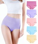 wirarpa Women's Cotton Underwear High Waist Briefs Full Coverage Panties Ladies Comfortable Underpants 5 Pack Assorted Medium