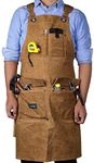 Waxed Canvas Shop Apron for Men & Women.Woodworking Aprons Heavy Duty Work Apron with Pockets. Big Bulk Tool Apron with Adjustable Cross-Back Strap.Adjustable S to XXL (Brown), Brown, X-Large