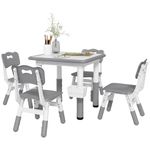 Qaba 5 Pieces Kids Table and Chair Set, Height Adjustable Toddler Table and Chair Set, Activity Table and Chair Set with Storage, for Playroom, Nursery, Classroom, Grey