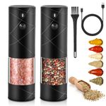 Salt and Pepper Grinder Set, Electric Salt and Pepper Grinder Set with 6 Adjustable Coarseness, Rechargeable Pepper Mill with Sturdy Ceramic Grinding, Electric Pepper Grinder for One-Hand Operation