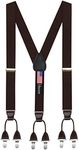 Suspenders for Men "Double-Hold" Elastic Button Look With No Slip Pin Clip Closure-Brown(Regular 46" Long)