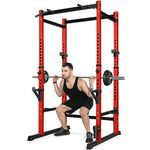 Squat Rack Pull Up Bar, Bongkim Power Rack Cage, Adjustable Squat Rack Stand for Home Gym Equipment, Squat Cage Weight Lifting with 660lb Capacity (Red)