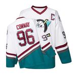 Mighty Ducks jersey Movie Ice Hockey Jersey S-XXL Charlie Conway #96 Adam Banks #99, 90S Hip Hop Clothing for Party, #96 White, Medium