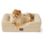 BEDSURE Orthopedic Dog Bed - Bolster Dog Sofa Beds for Small Dogs, Supportive Foam Pet Bed with Removable Washable Cover, Waterproof Lining and Nonskid Bottom Couch,Light Khaki