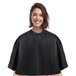 Short Barber Cape, Waterproof Nylon Salon Hair Cutting Cape, Makeup Artist Cape for Hair Dye, Comb-out, Styling, Shampoo, Black, 30W x 33L