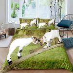 Homewish Kid Duvet Cover Single Size Goat Comforter Cover Sheep Quilt Cover for Child Boys Girls Teens Farmhouse Animal Bedding Set for Kids Room Dorm Decorative，Stylish Duvet Cover，Green