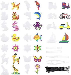 Homgaty Perline da Stirare, 18 Pezzi Perline a Fusione Piastre di Perline con 4 Pezzi Pinzette, 18 Pezzi Piccola Corda Sospesa, Set Gioco Creativo per il Tempo Libero Creativo, Diversi modelli