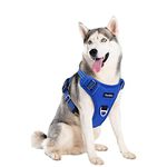 Funfox No Pull Dog Harness for Large Dogs, Adjustable Dog Vest Harness for Easy Walking with Reflective Strips, Front Clip Easy Control Large Breed Dog Stop Pulling Blue