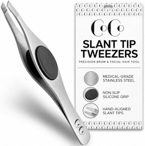 Precision Tweezers for Women Facial Hair and Men - Best Tweezers for Eyebrows, Ideal for Fine and Ingrown Hair - Professional Stainless Steel EyebrowTweezer with Ergonomic Grip Design, Slant Tip