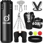 Odoland 8-in-1 Punching Bag Unfilled Set for Men and Women, 3.28FT Kick Boxing Heavy Bag with 12OZ Boxing Punching Gloves and Hand Wraps, 3-Balls Reflex Ball Set, Jumping Rope for MMA, Muay Thai