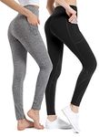 ALONG FIT High Waisted Leggings-Yoga-Pants with Pockets for Women Tummy Control Leggings Workout Sport Running Tights 2 Pack