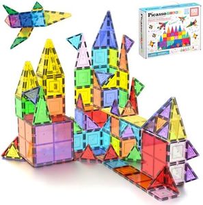 PicassoTiles Magnetic Tiles 60pcs Kids Toys Classroom Sensory Toy for Toddlers STEM Learning Building Blocks, Montessori Pretend Play Magnet Tile Construction Stacking Block Boys Girls Ages 3+ PT60