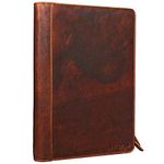 STILORD 'Julius' Vintage Conference Folder A4 Leather Brown Portfolio Document Folder Sophisticated Vintage Design fit for 12 inch Tablets Genuine Leather, Colour:Kara - Cognac