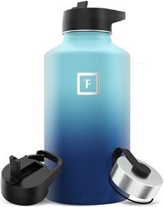 IRON °FLASK Sports Water Bottle - Wide Mouth with 3 Straw Lids - Stainless Steel Gym & Outdoor Bottles for Men, Women & Kids - Double Walled, Insulated Thermos, Metal Canteen - Blue Waves, 64 Oz