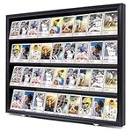 Sports Card Display Case | Baseball and Trading Card Display Case for Collectibles | Graded Card Case | 92% Clear View | Antifade UV Protection | Gold Locks | Fits 36 Basketball Cards | Black