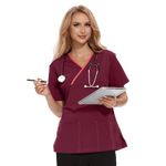 JONATHAN UNIFORM Stretch Mock Wrap Tunic Top, Nurse Uniform Top for Doctor, Beauty, Dental, Homecare, Anesthesia (Wine, L)