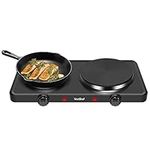 VonShef Electric Hob - Portable Electric Hot Plate Double with Dual Temperature Controls, 2500W, 2 Ring Table Top Stove for Cooking, Warming, Boiling, Frying, For Home & Caravan – Black