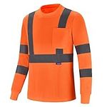 hi vis Long Sleeve t Shirt Hi vis Work Reflective Safety Long Sleeve Polo t-Shirt EN20471 Class3 (XXL, Orange)