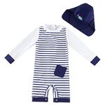 UMELOK Baby Boys UPF 50+ Sun Protection One Piece Rashguard Swimsuit with Snap Bottom, Blue Stripes, 0-3 Months