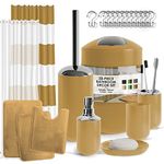 Clara Clark Bathroom Set - Gold Bathroom Accessories Set, Bathroom Sets with Shower Curtain and Rugs, 23PC Shower Curtain Set with Liner, Soap Dispenser, Soap Dish, Toilet Brush Holder, and Trash Can