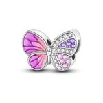 NARMO Charm Bracelets for Women 925 Sterling Silver Charms for Bracelets Pink Purple Double Color Butterfly Charm