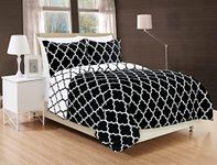 Elegant Comfort Goose Down Alternative Reversible 3-Piece Comforter Set - Breathable and Super Soft All Season Reversible Quatrefoil Pattern Comforter Set with 2 Shams, King, Black/White