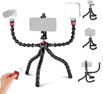 NEEWER T91 Flexible Tripod for iPhone, Mini Cellphone Tripod Stand for Vlog, 2 Magic Arms/Shutter/Phone Clamp/Action Camera Mount Compatible with GoPro Hero 13 12 Compatible with iPhone 15 14 Pro Max