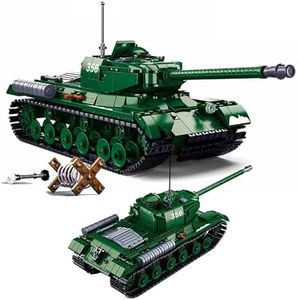 Tarcury Conjunto de Ladrillos de construcción Battle Brick WW2 IS-2 Heavy Tank - 845 PCS Conjunto del ejército con 3 Soldados Juguetes & Bloqueo de Carretera