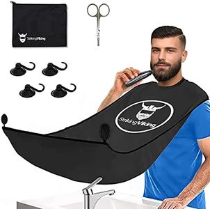 Beard Bib Hair Catcher Apron for Shaving and Trimming - 4 Piece Beard Bib Kit with Beard Cape, Scissors, Extra Suction Cups, Storage Bag - Striking Viking