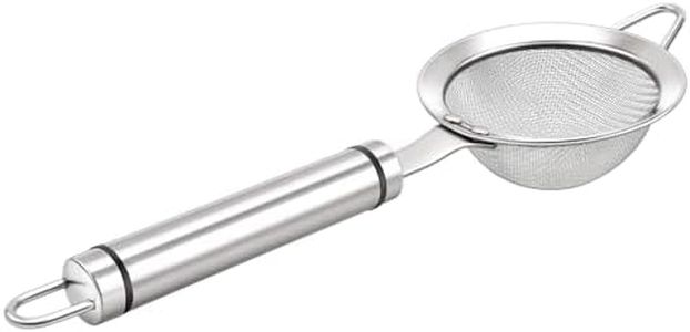 Adjaso 3.3inch 304 Stainless Steel Fine Mesh Strainer for Kitchen, Colander-Skimmer with Handle, Metal Sieves Sifters