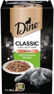 Dine Classic Collection Wet Cat Food Succulent Chicken Slices 85g Tray, 42 Pack