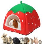 Qpets® Winter Bed for Pets, Cute Strawberry Plush House, Hamster Cage with Roof for Small Pet, Hideout Place Hibernation, Plush House for Ferret, Chinchilla, Bunny, Guinea Pig Bed (Within 0.75 kg)