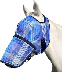 Kensington Signature Fly Mask with Removable Nose - Protects Horses Face and Nose from Biting Insects and UV Rays While Allowing Full Visibility - Ears and Forelock Able to Come Through The Mask, Kentucky Blue, X-Large
