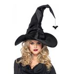 LKOIVNED Halloween Witch Hat Large Black Witches Hat with Bat, Witches Hats for Women Halloween Fancy Dress Accessory Perfect for Halloween Party Cosplay Witch Accessories