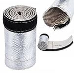 Glass Fiber Fabric Heat Shroud, Aluminized Sleeving Heat Shield Withstand 500°F Continuous/ 2000°F Radiant Heat, with Hook and Loop Closure : L 23.62" W 4.17"