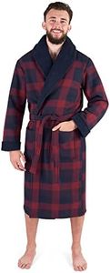 Men's Bonded Fleece Robe, Blue Check, Wine, Navy, X-Large