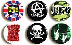 6 x"PUNK ROCK" RETRO FANCY DRESS PARTY BADGES PINS BUTTONS (1inch/25mm diameter)