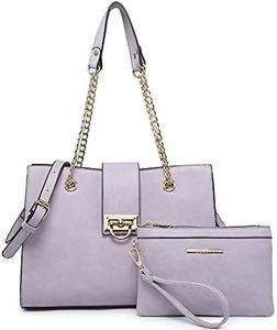 Dasein Women Fashion Tote Bags Handbag Purse Chain Shoulder Bag Top Handle Bag Hobo With Matching Clutch (Light Purple)