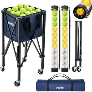 VEVOR 3-in-1 Tennis & Pickleball Hopper, with Pickup Tube, Foldable Pickleball Basket Cart with with Wheels, Holds 150 Tennis Balls or 260 Pickleballs, Portable Pickleball Caddy Holder, for Training