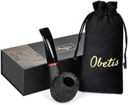 Obetis Premium Handcrafted Tobacco Pipe - Briar Wood Pipe, Bent Short Stem with Rusticated Finish, Handmade Pipe with Luxurious Gift Box, Ideal for Discerning Wood Tobacco Pipe Enthusiasts