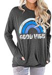 Fuyxxmer Womens Good Vibes Sweatshirt Rainbow Graphic Inspirational Tee Long Sleeve Pullover Blouses Top Shirts with Pockets