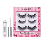 CALAILIS False Eyelash, Eye Makeup Lash 3D Faux Mink Fake Eyelash Long Natural Eyelashes 3 Pairs with 5g False Eyelash Glue (CS19-1)… Black